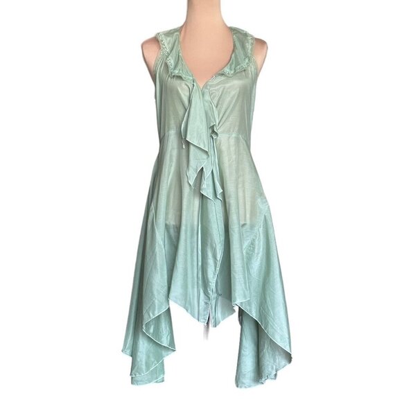 NWT SAGA Flowy Vest Duster Sz.S Mint Green Silk Lace Ruffles Fairy Romantic - Picture 15 of 16